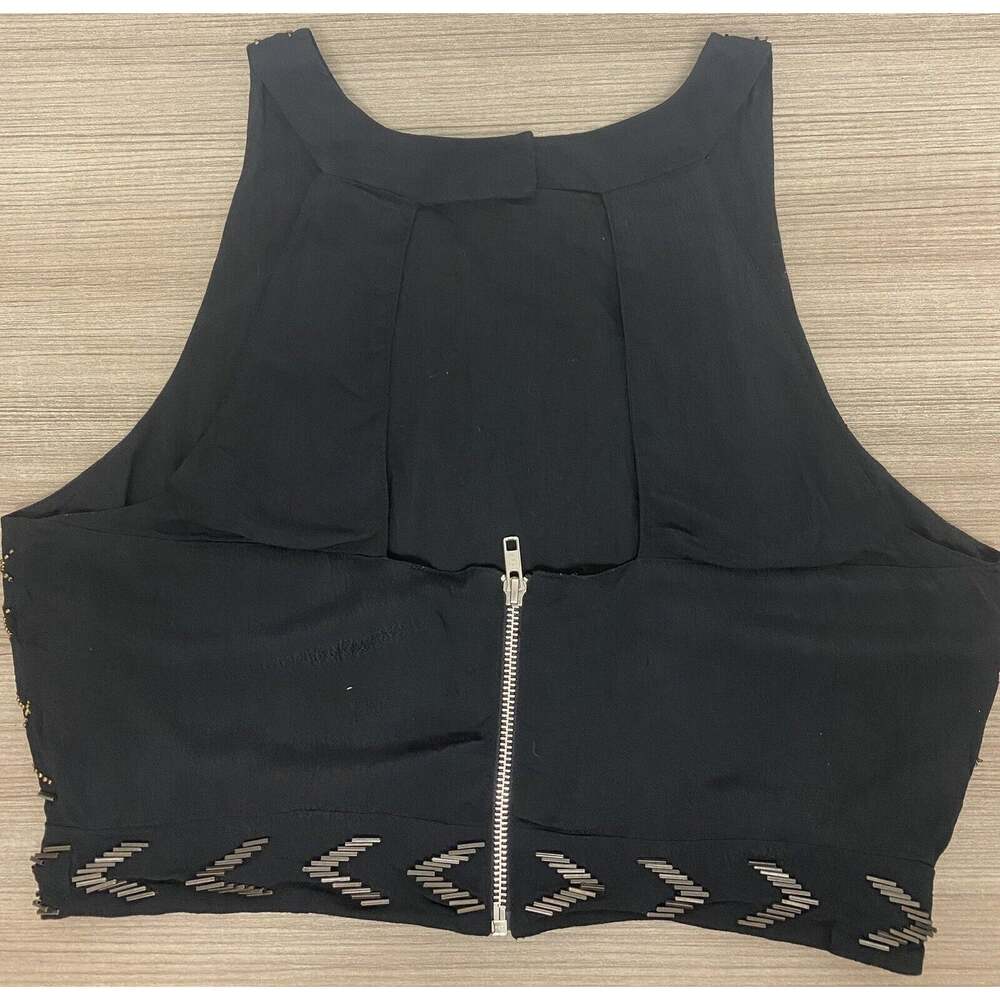 Kendall Kylie Women’s Black Viscose Brass Metal Beads Crop Top Zipper Size Large - Picture 2 of 6